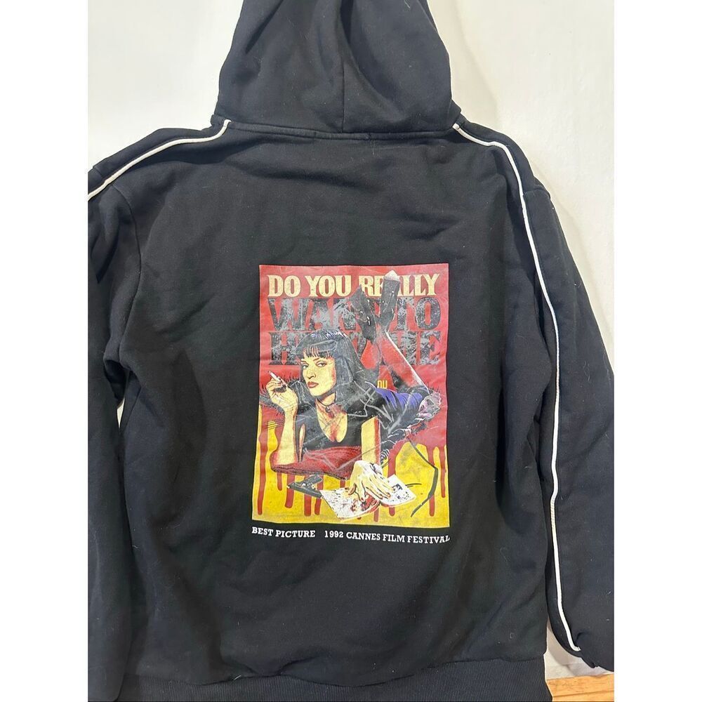 Maniere De Voir Pulp Fiction Hoodie Mia Wallace Graphic Black Sweatshirt Size 10